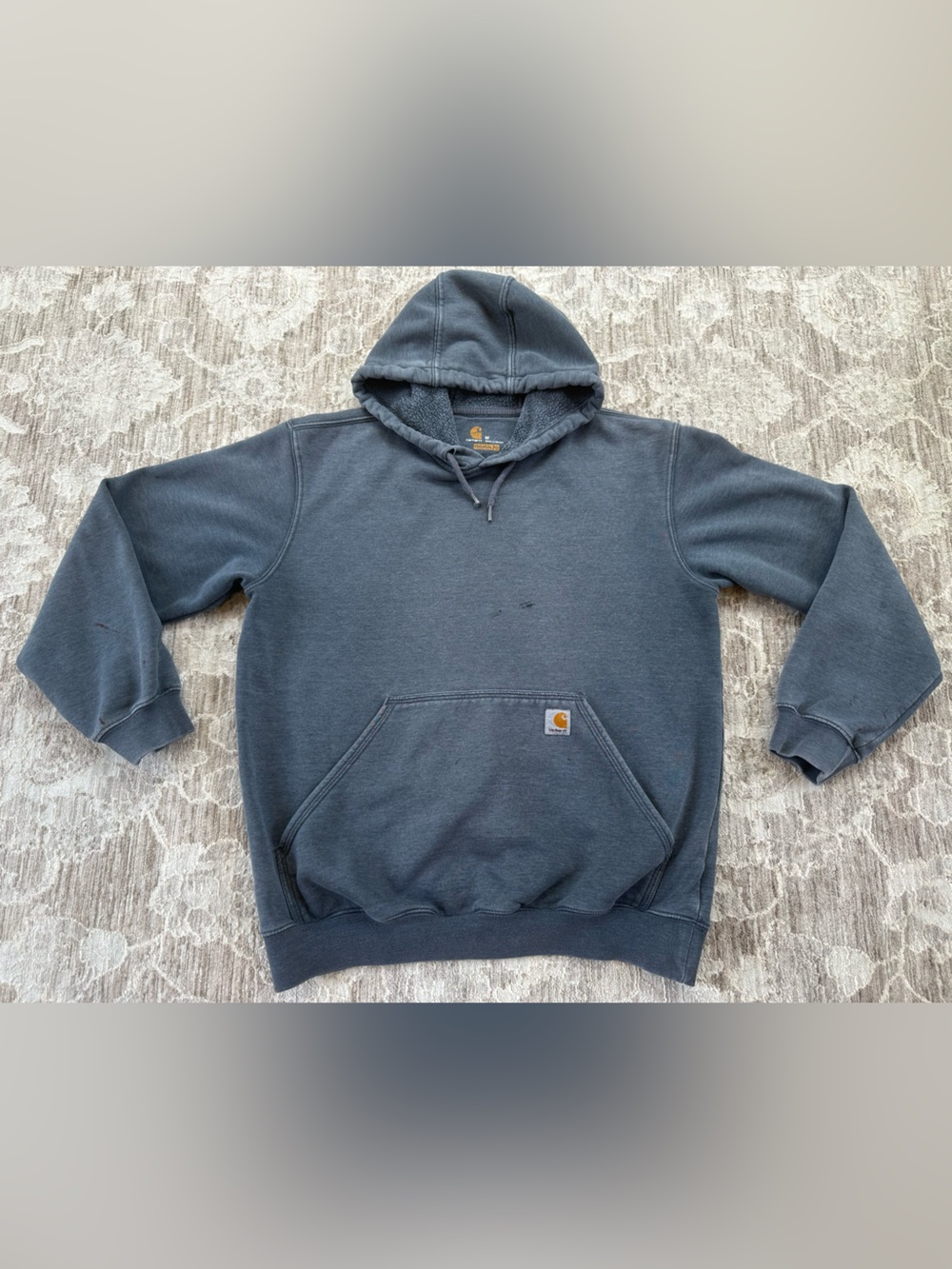 Carhartt Vintage Distressed Blue Slate Gray Pull Over Hoodie (Medium)